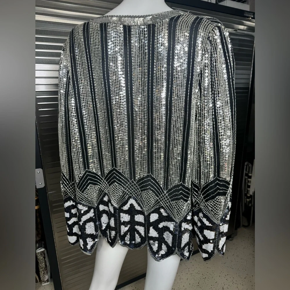 Judith Ann Creations 100% Pure Silk Sequin Beaded Blazer Medium Vintage - Picture 6 of 9